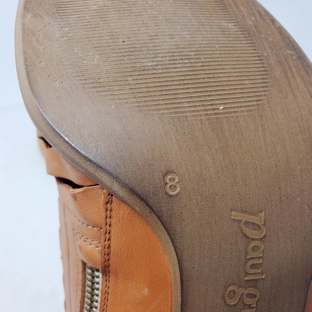 Paul Green Rosa Ankle Booties Womens 10.5 Brown Leather Woven Open Back Shoes‎
